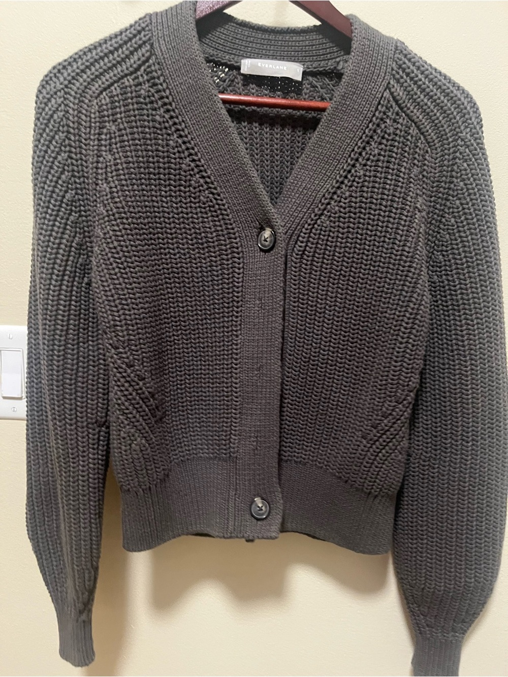 Everlane Green V-Neck Chunky Knit Sweater